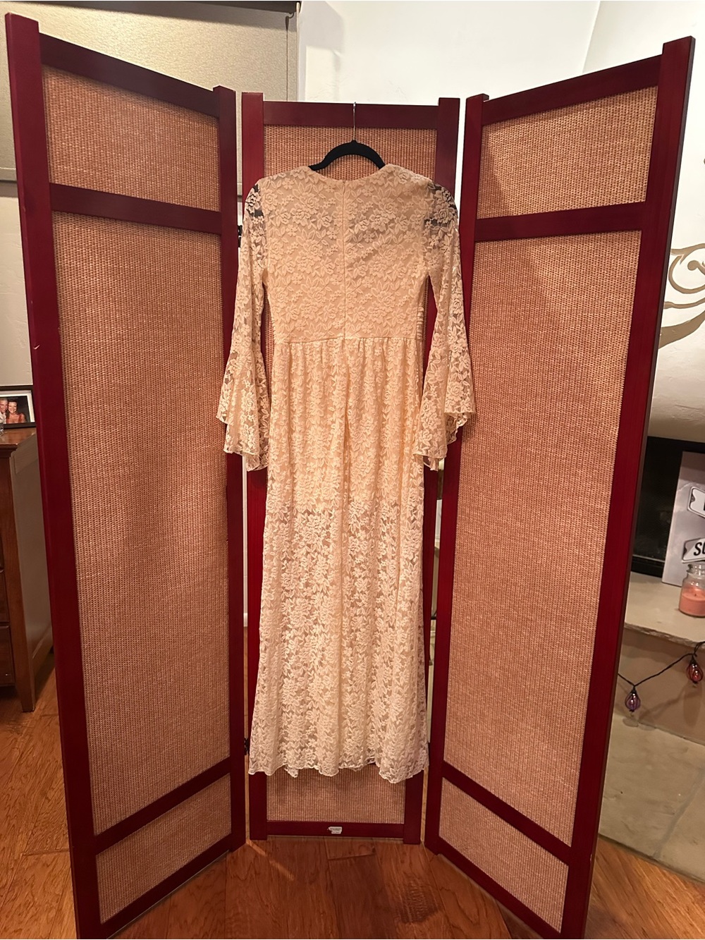 Cream Lace Bohemian/Renaissance Maxi Dress with Bell Sleeves - Picture 7 of 11